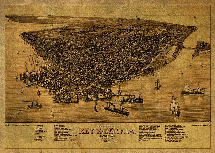 Винтажная карта города Ки-Уэст 1884