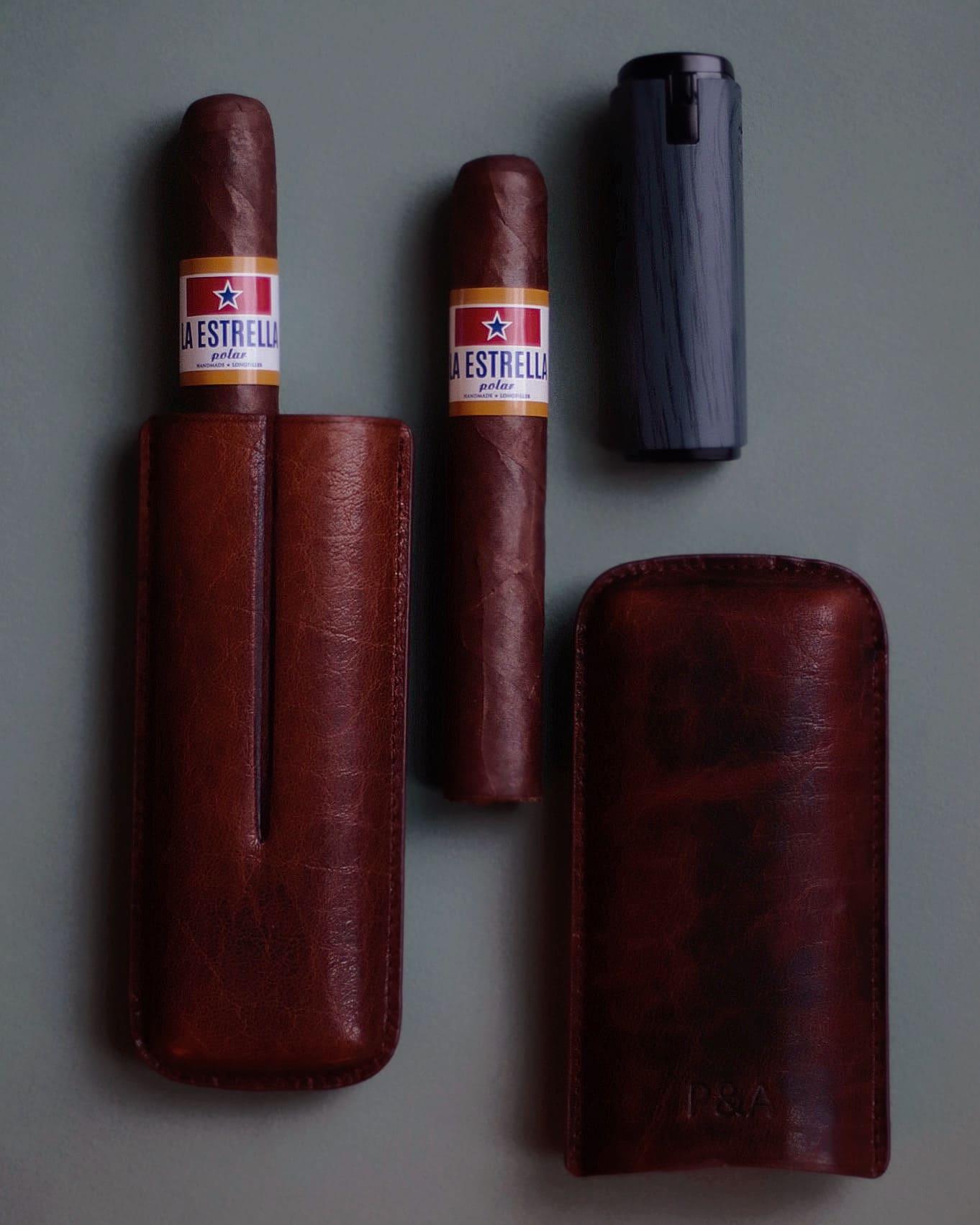 Сигары La Estrella Montecristo Joyitas, сигарный чехол P&A, сигарная зажигалка Honest
