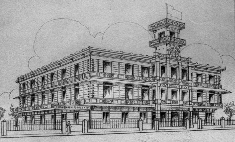 Внешний вид главного административного здания General Philippine Tobacco Company на территории Сан-Марселино в Маниле (Филиппины)