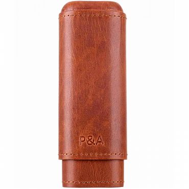 Чехол P&A на 2 сигары Робусто, кожа и кедр T1105-Cognac