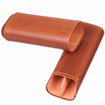 Чехол P&A на 2 сигары Робусто, кожа и кедр T1105-Cognac